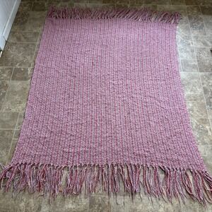 Pink Chunky Knit Throw Blanket Boucle Cottagecore Farmhouse Cozy Soft 53x60
